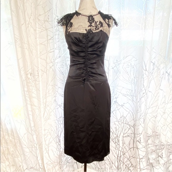 Burberry Prorsum black silk sheer lace scrunched gathered sleeveless midi dress - Picture 4 of 14